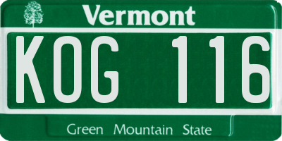 VT license plate KOG116