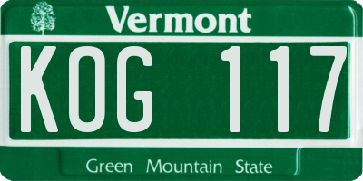 VT license plate KOG117