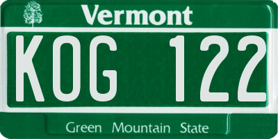 VT license plate KOG122