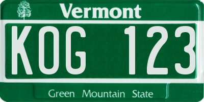 VT license plate KOG123