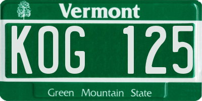 VT license plate KOG125