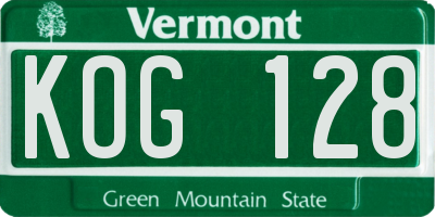 VT license plate KOG128