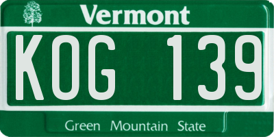 VT license plate KOG139