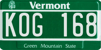 VT license plate KOG168