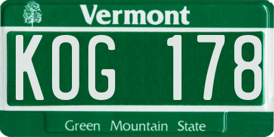 VT license plate KOG178