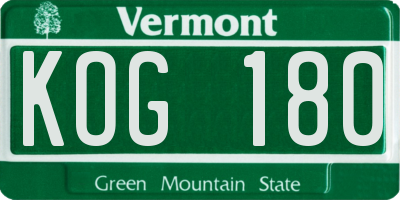 VT license plate KOG180