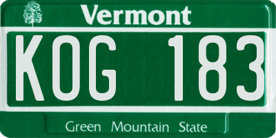 VT license plate KOG183