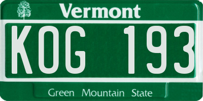 VT license plate KOG193