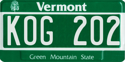 VT license plate KOG202