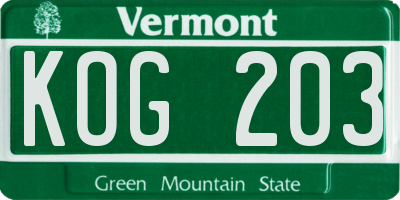 VT license plate KOG203