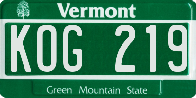 VT license plate KOG219