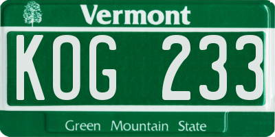 VT license plate KOG233