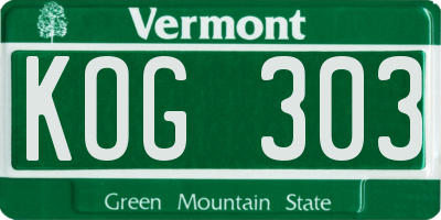 VT license plate KOG303