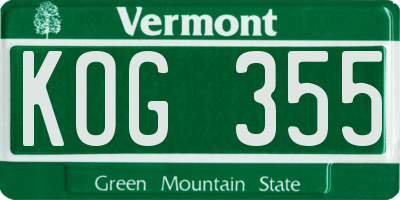 VT license plate KOG355