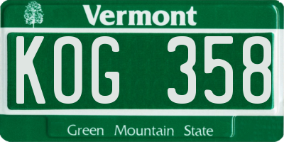 VT license plate KOG358