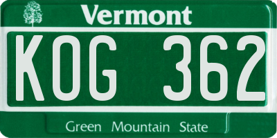 VT license plate KOG362