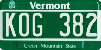 VT license plate KOG382