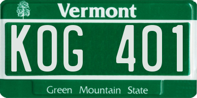 VT license plate KOG401