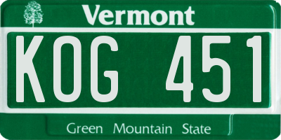 VT license plate KOG451