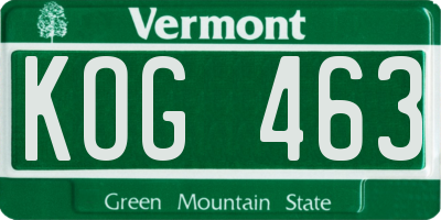 VT license plate KOG463