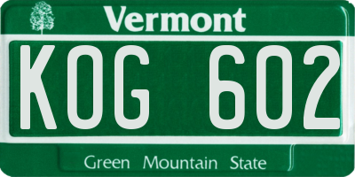 VT license plate KOG602