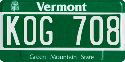 VT license plate KOG708