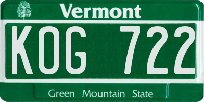 VT license plate KOG722