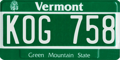 VT license plate KOG758