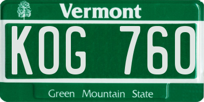 VT license plate KOG760
