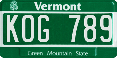 VT license plate KOG789
