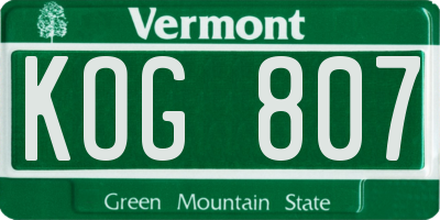 VT license plate KOG807