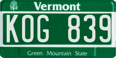 VT license plate KOG839