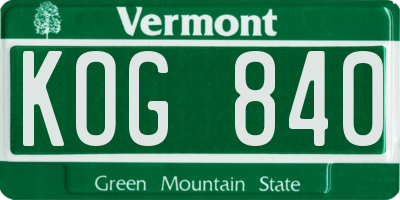 VT license plate KOG840