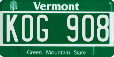 VT license plate KOG908