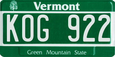 VT license plate KOG922