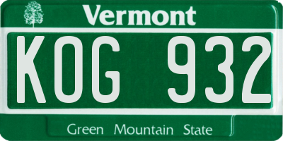 VT license plate KOG932