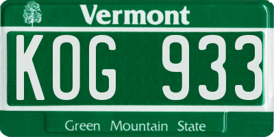 VT license plate KOG933