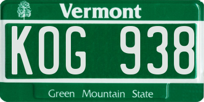 VT license plate KOG938