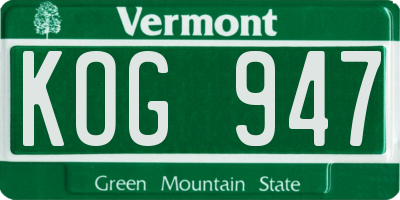 VT license plate KOG947