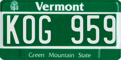VT license plate KOG959
