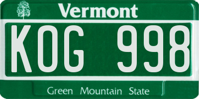 VT license plate KOG998