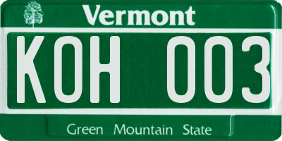 VT license plate KOH003