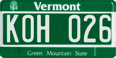 VT license plate KOH026