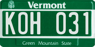 VT license plate KOH031