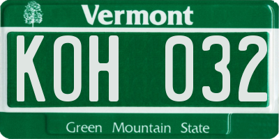 VT license plate KOH032