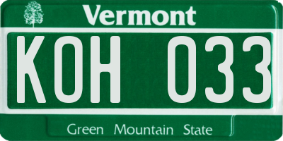VT license plate KOH033