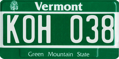 VT license plate KOH038