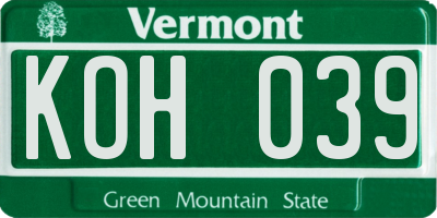 VT license plate KOH039