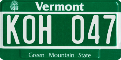 VT license plate KOH047