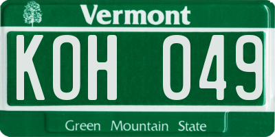 VT license plate KOH049